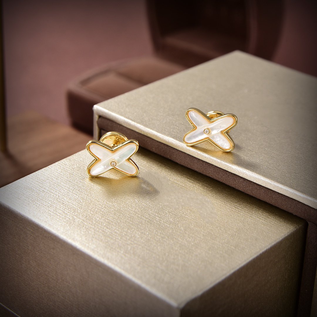 [Mystic Crown]JEUX DE WHITE MOP GOLD DIAMOND EARRINGS