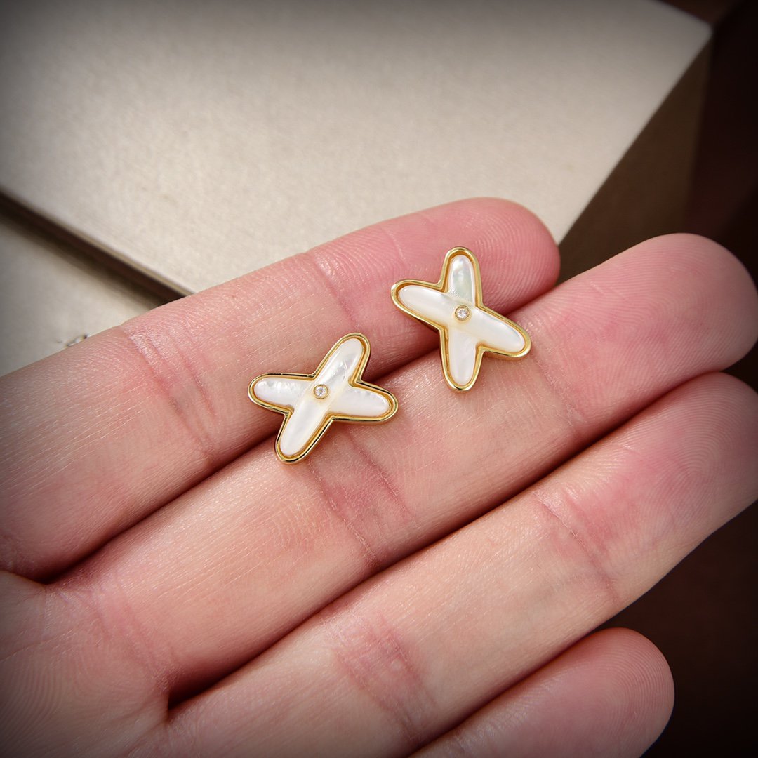 [Mystic Crown]JEUX DE WHITE MOP GOLD DIAMOND EARRINGS