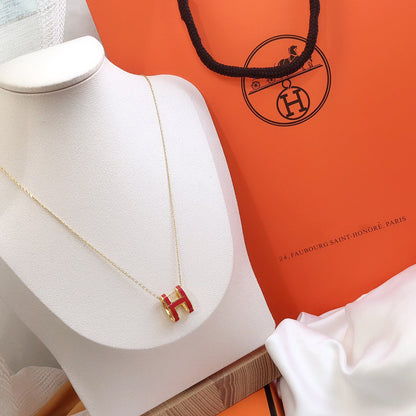[Mystic Crown]HM CLIC RED ENAMEL GOLD NECKLACE
