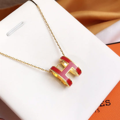 [Mystic Crown]HM CLIC RED ENAMEL GOLD NECKLACE
