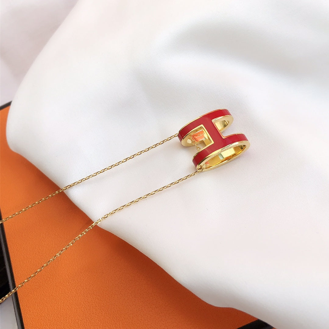 [Mystic Crown]HM CLIC RED ENAMEL GOLD NECKLACE