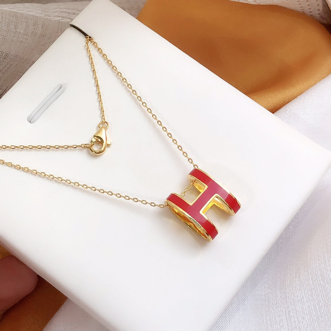 [Mystic Crown]HM CLIC RED ENAMEL GOLD NECKLACE