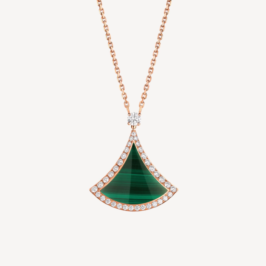 [Mystic Crown]DREAM MALACHITE DIAMOND PAVED PINK GOLD NECKLACE