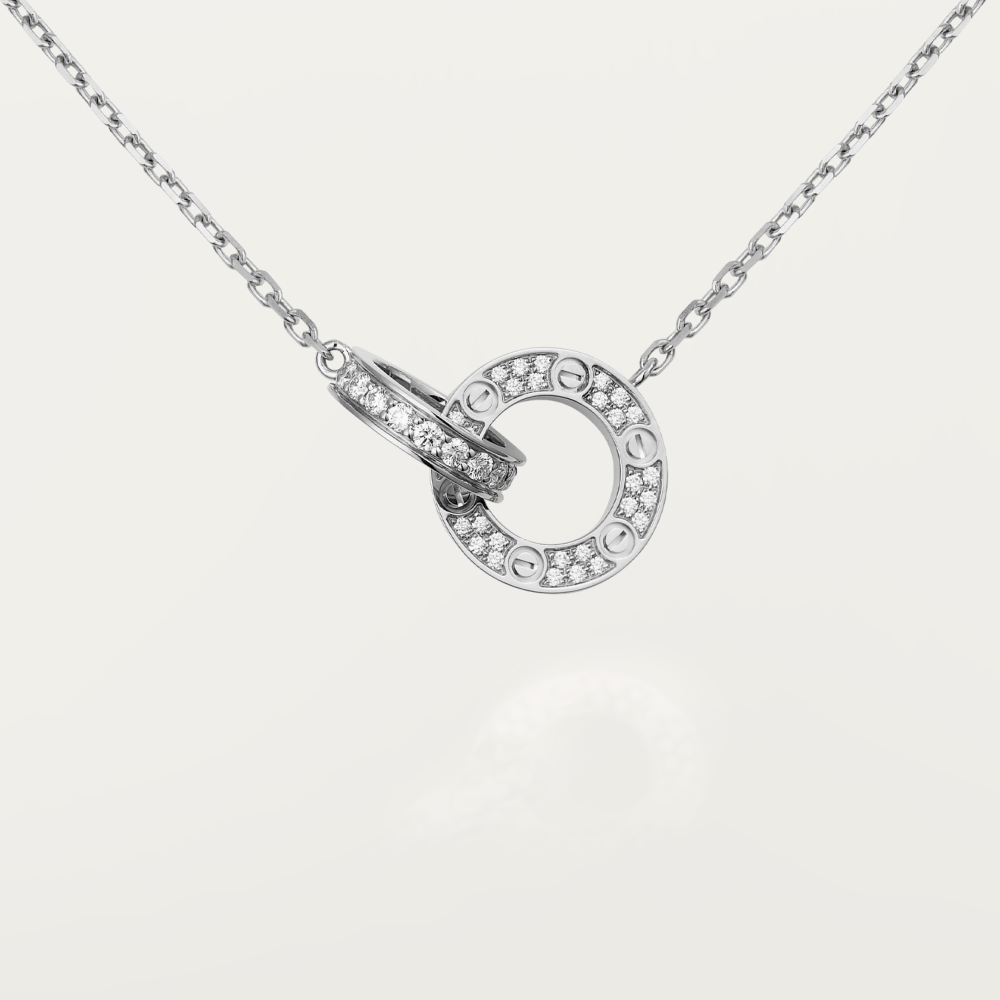 [Mystic Crown]LOVE 7.6MM NECKLACE ROSE GOLD AND SILVER  FULL DIAMOND