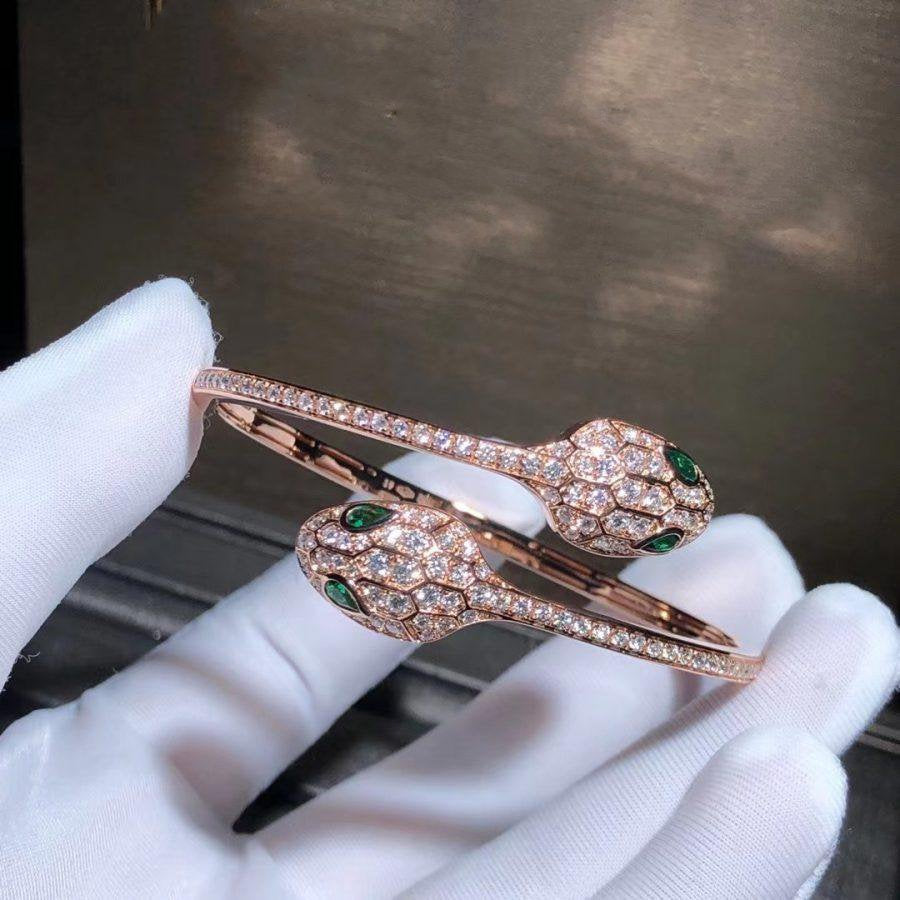 [Mystic Crown]SERPENTI BRACELET PINK GOLD MALACHITE DIAMOND DOUBLE SNAKE