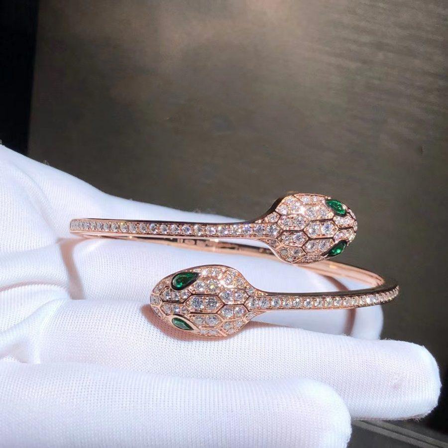 [Mystic Crown]SERPENTI BRACELET PINK GOLD MALACHITE DIAMOND DOUBLE SNAKE