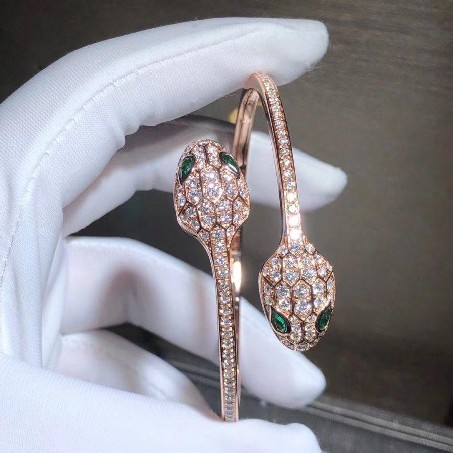 [Mystic Crown]SERPENTI BRACELET PINK GOLD MALACHITE DIAMOND DOUBLE SNAKE