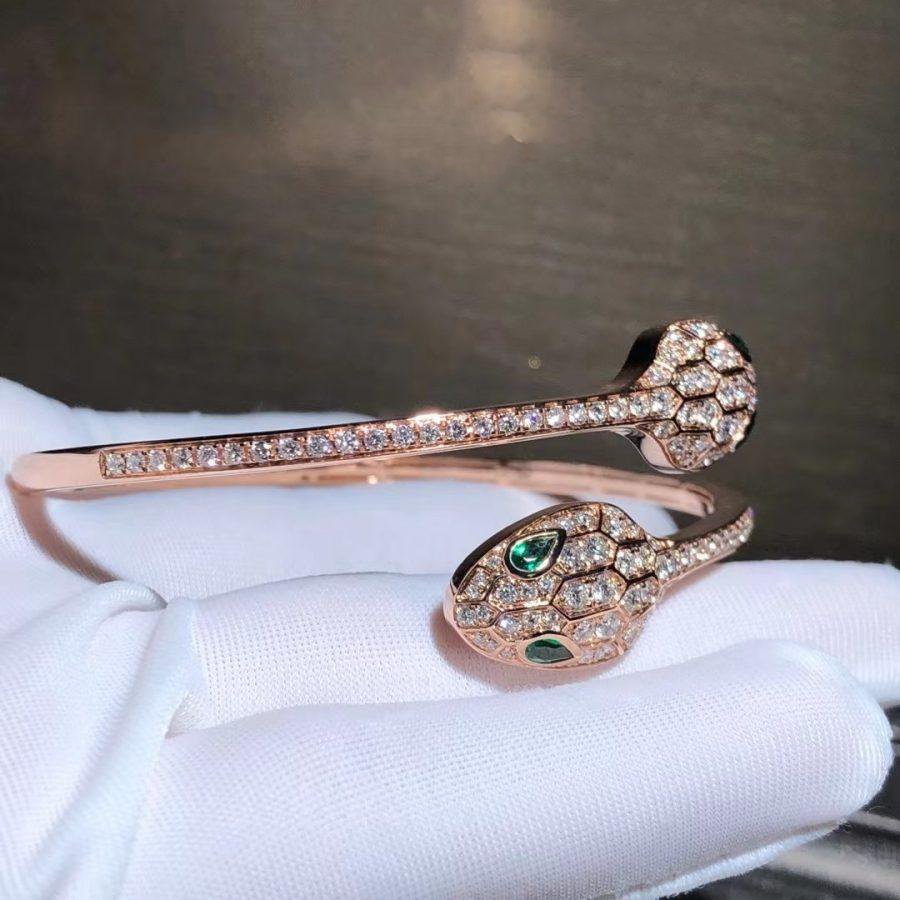 [Mystic Crown]SERPENTI BRACELET PINK GOLD MALACHITE DIAMOND DOUBLE SNAKE