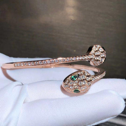[Mystic Crown]SERPENTI BRACELET PINK GOLD MALACHITE DIAMOND DOUBLE SNAKE