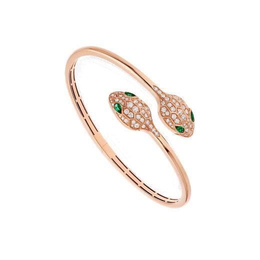 [Mystic Crown]SERPENTI BRACELET PINK GOLD MALACHITE DIAMOND DOUBLE SNAKE