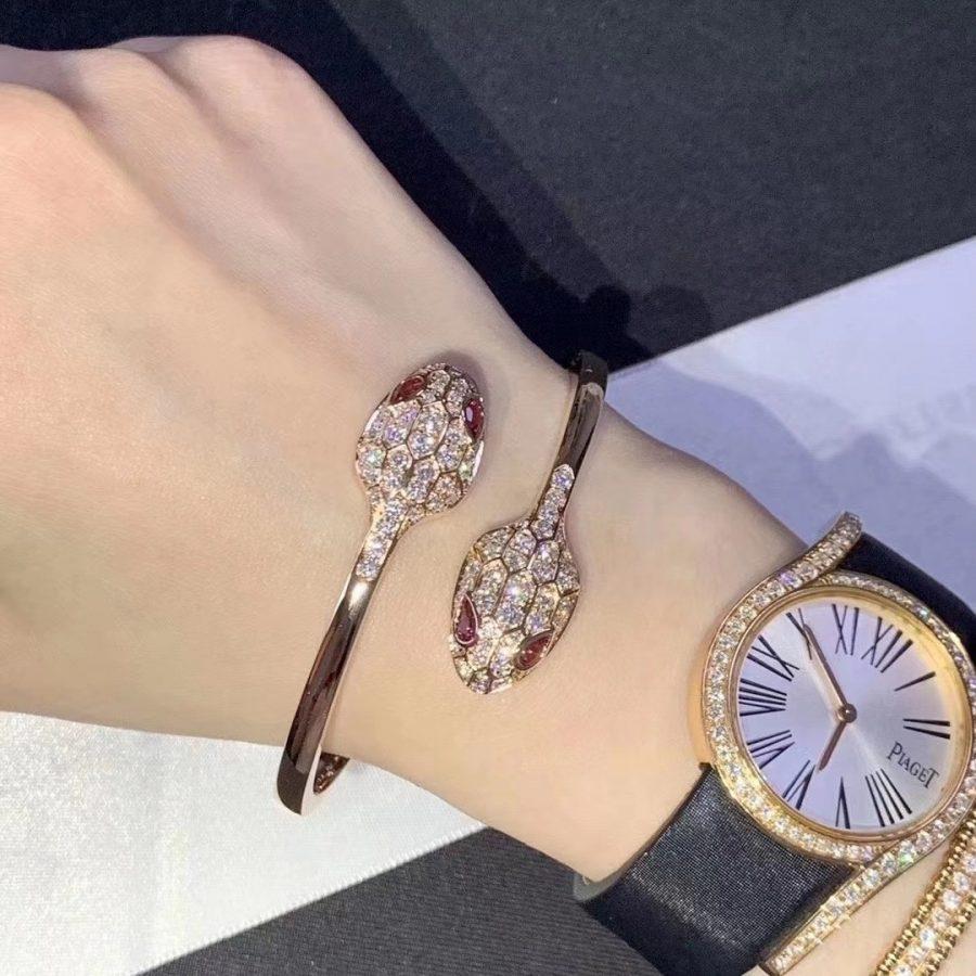 [Mystic Crown]SERPENTI BRACELET PINK GOLD DIAMOND DOUBLE SNAKE