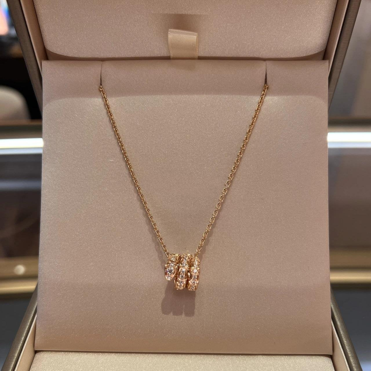[Mystic Crown]SERPENTI PINK GOLD NECKLACE DOUBLE RING DIAMOND
