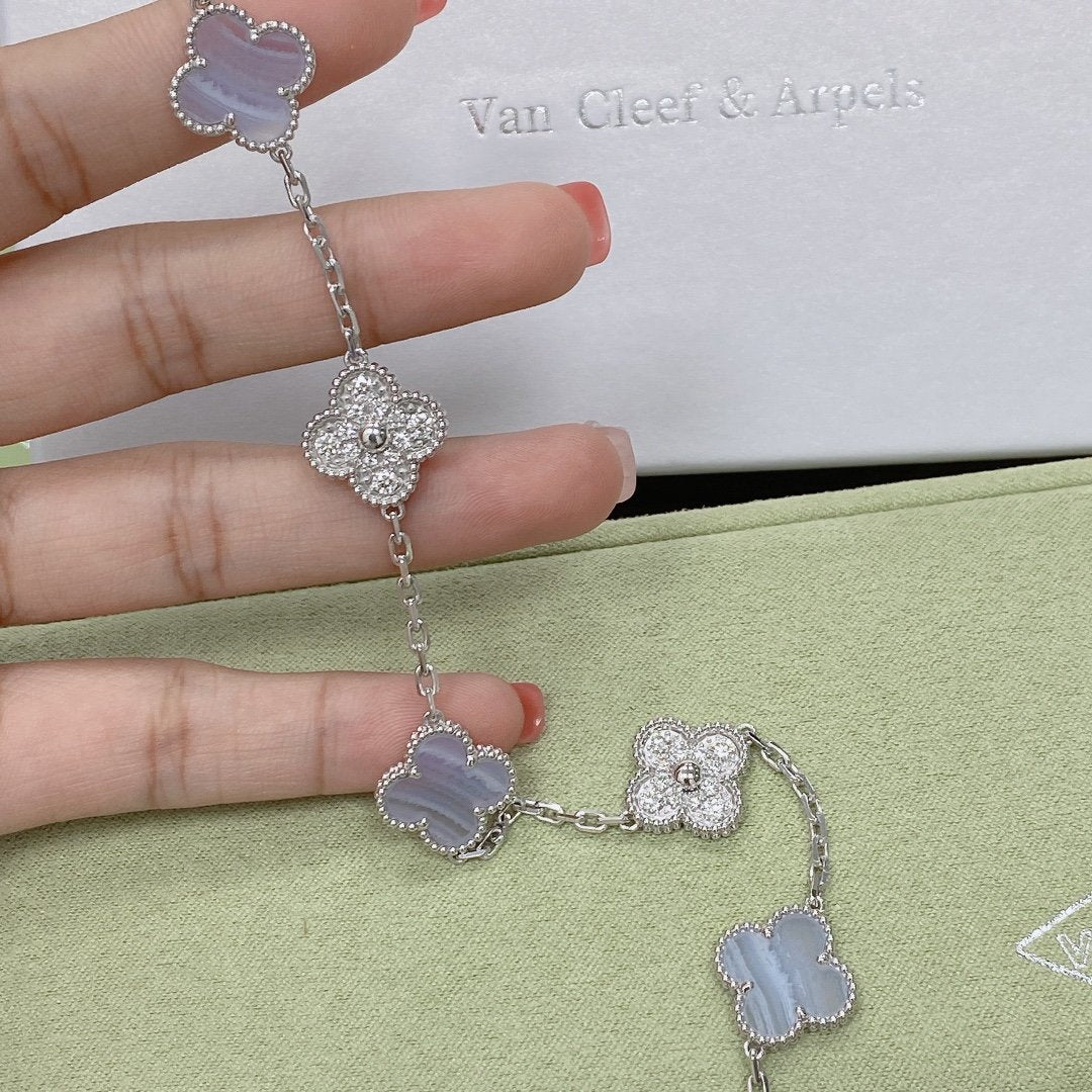[Mystic Crown]CLOVER  5 MOTIF DIAMOND PURPLE CHALCEDONY BRACELET SILVER