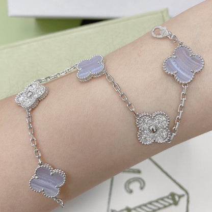 [Mystic Crown]CLOVER  5 MOTIF DIAMOND PURPLE CHALCEDONY BRACELET SILVER