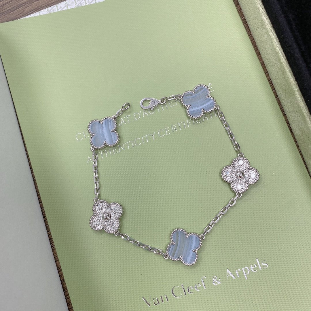 [Mystic Crown]CLOVER  5 MOTIF DIAMOND PURPLE CHALCEDONY BRACELET SILVER
