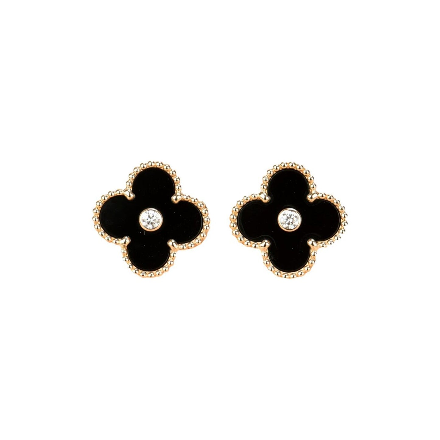 [Mystic Crown]CLOVER MEDIUM 1 MOTIFS ONYX DIAMOND EARRINGS