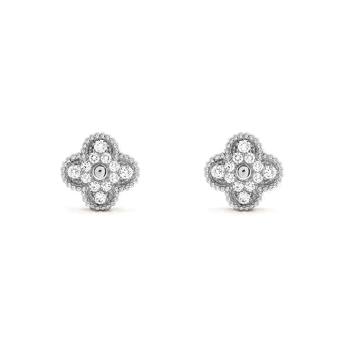 [Mystic Crown]CLOVER 1 MOTIFS DIAMOND STUD EARRINGS SILVER