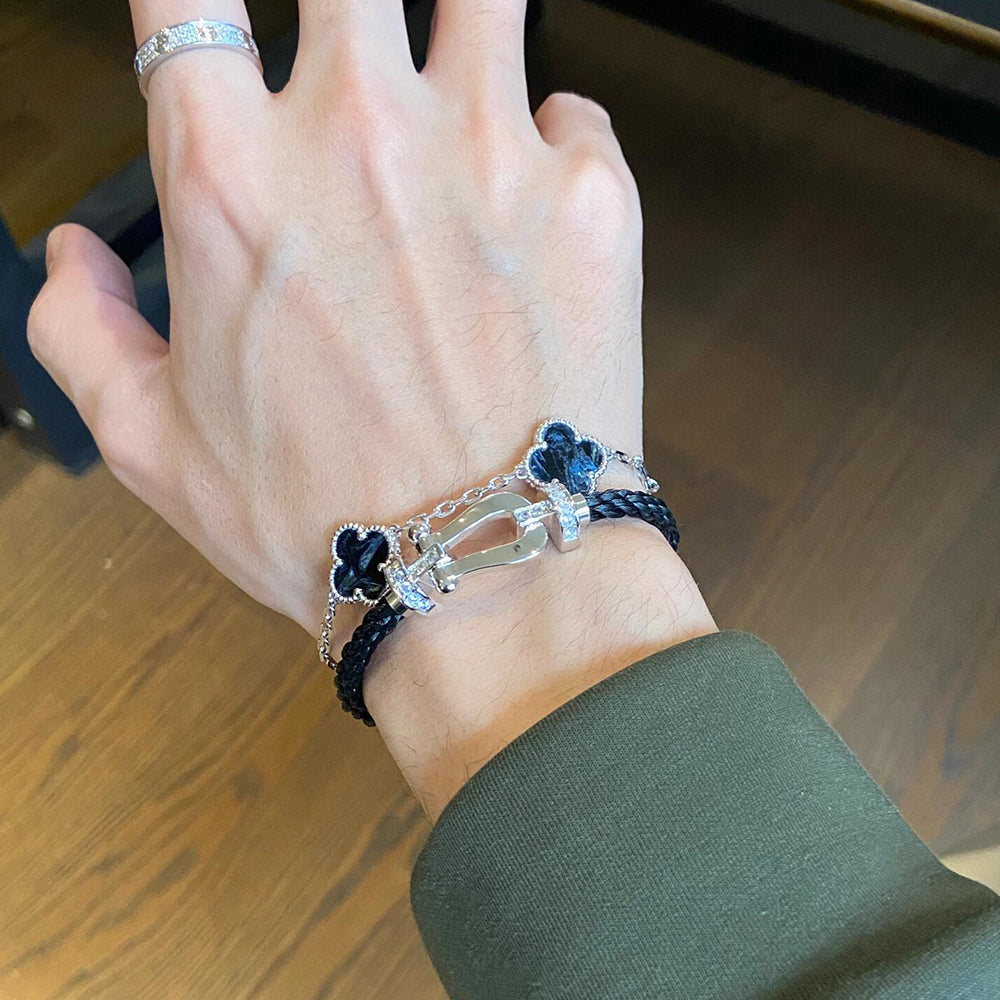 [Mystic Crown]CLOVER 5 MOTIF PIETERSITE SILVER BRACELET
