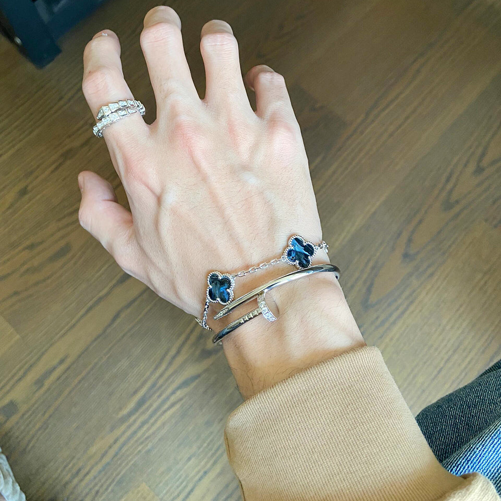 [Mystic Crown]CLOVER 5 MOTIF PIETERSITE SILVER BRACELET