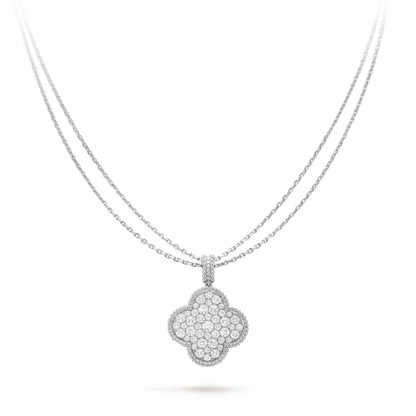 [Mystic Crown]CLOVER 25MM SILVER FULL DIAMOND BIG CLOVER NECKLACE