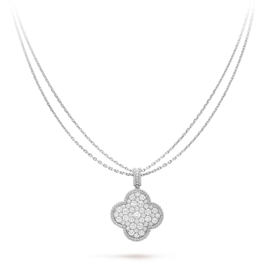 [Mystic Crown]CLOVER 25MM SILVER FULL DIAMOND BIG CLOVER NECKLACE