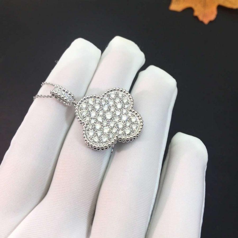 [Mystic Crown]CLOVER 25MM SILVER FULL DIAMOND BIG CLOVER NECKLACE