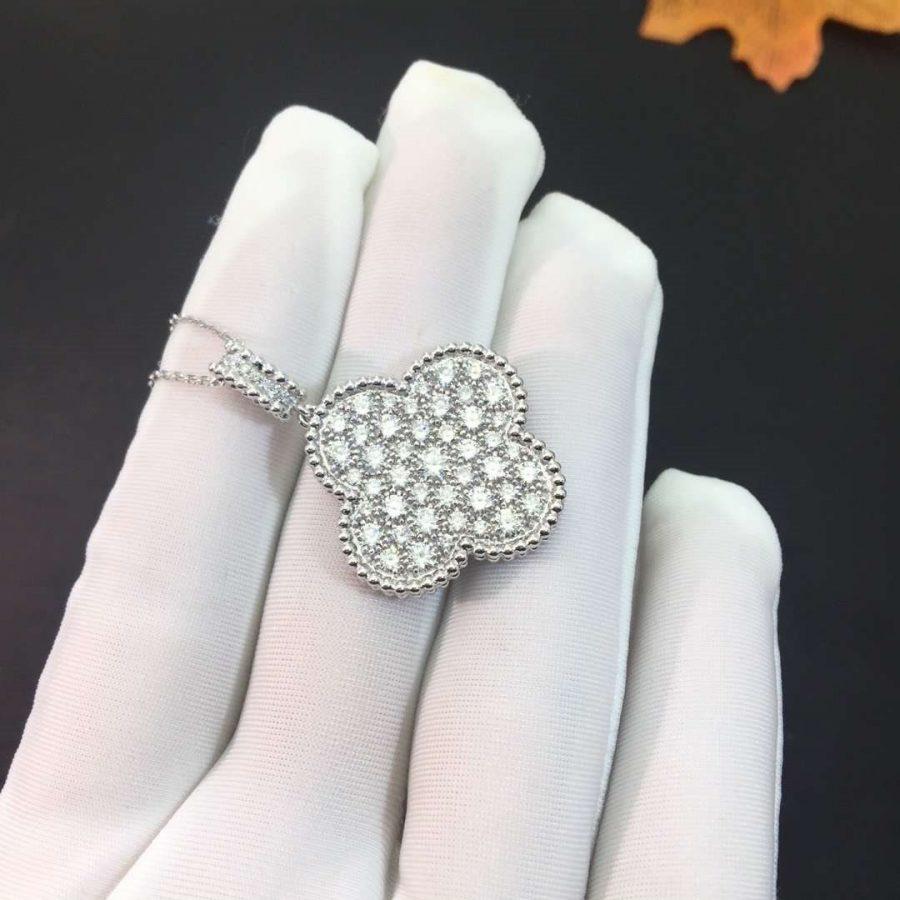 [Mystic Crown]CLOVER 25MM SILVER FULL DIAMOND BIG CLOVER NECKLACE