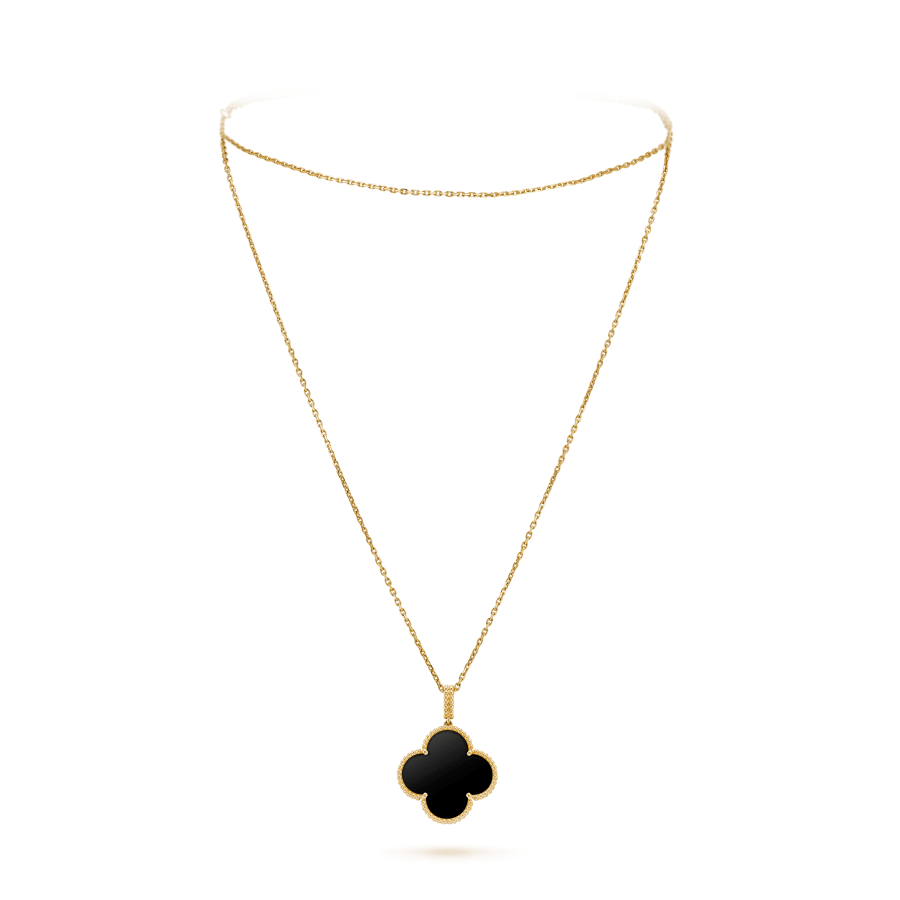 [Mystic Crown]CLOVER 25MM GOLD ONYX BIG CLOVER NECKLACE