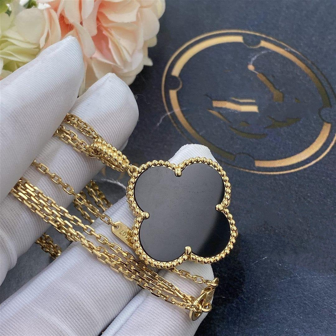 [Mystic Crown]CLOVER 25MM GOLD ONYX BIG CLOVER NECKLACE