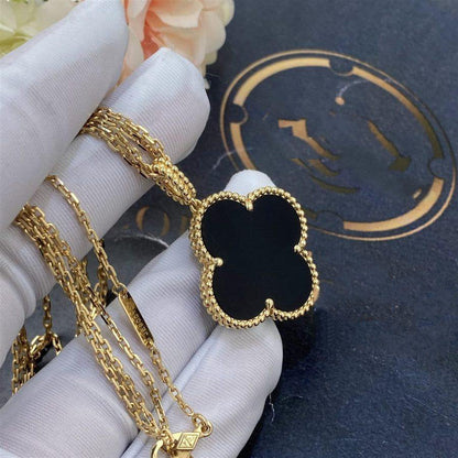 [Mystic Crown]CLOVER 25MM GOLD ONYX BIG CLOVER NECKLACE