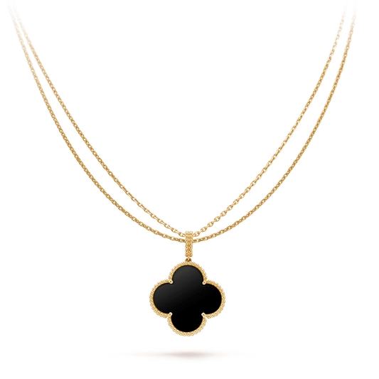 [Mystic Crown]CLOVER 25MM GOLD ONYX BIG CLOVER NECKLACE