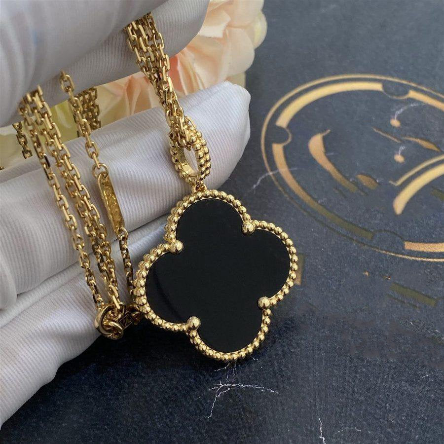 [Mystic Crown]CLOVER 25MM GOLD ONYX BIG CLOVER NECKLACE
