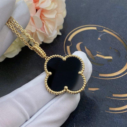 [Mystic Crown]CLOVER 25MM GOLD ONYX BIG CLOVER NECKLACE