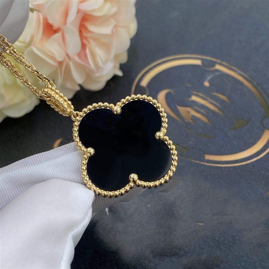 [Mystic Crown]CLOVER 25MM GOLD ONYX BIG CLOVER NECKLACE