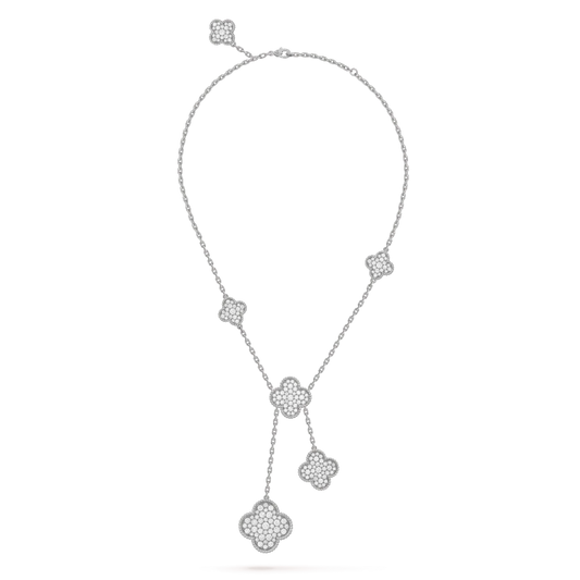 [Mystic Crown]CLOVER 5 MOTIFS SILVER DIAMONDS NECKLACE