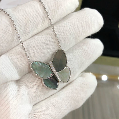 [Mystic Crown]LARGE BUTTERFLY SILVER PENDANT DIAMOND NECKLACE
