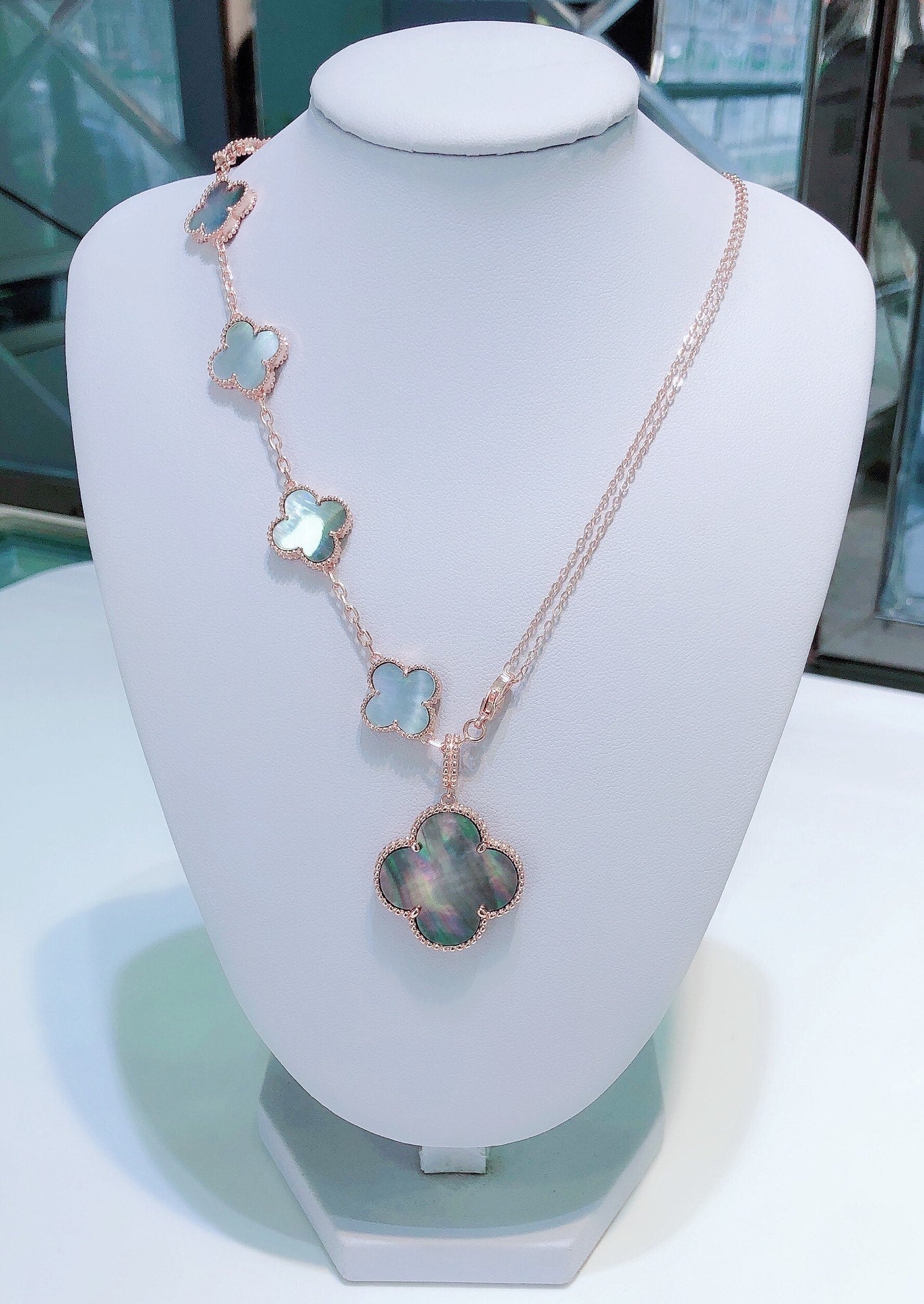 [Mystic Crown]COMBINED BRACELET 5 MOTIFS AND NECKLACE DARK MOP ROSE GOLD