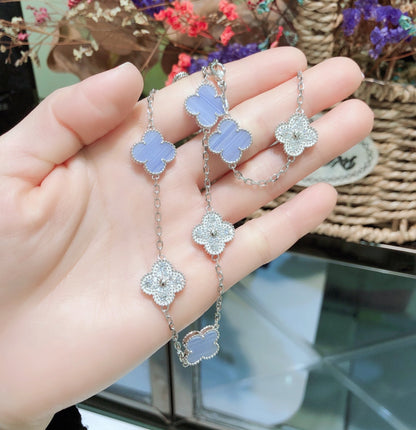 [Mystic Crown]CLOVER 10 MOTIFS CHALCEDONY DIAMONDS SILVER NECKLACE