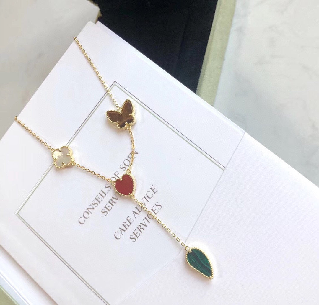 [Mystic Crown]LUCKY SPRING 4 MOTIFS ROSE GOLD NECKLACE