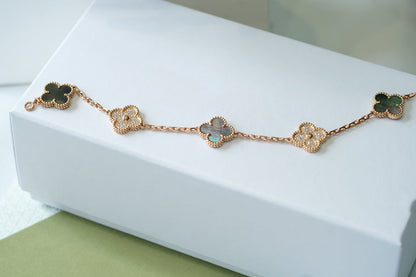 [Mystic Crown]CLOVER 5 MOTIFS DARK MOP AND DIAMONDS PINK GOLD BRACELET