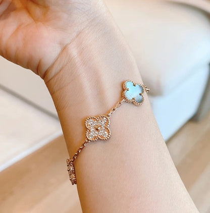 [Mystic Crown]CLOVER 5 MOTIFS DARK MOP AND DIAMONDS PINK GOLD BRACELET