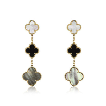 [Mystic Crown]CLOVER EARRINGS GOLD ONYX MOP 3 MOTIF