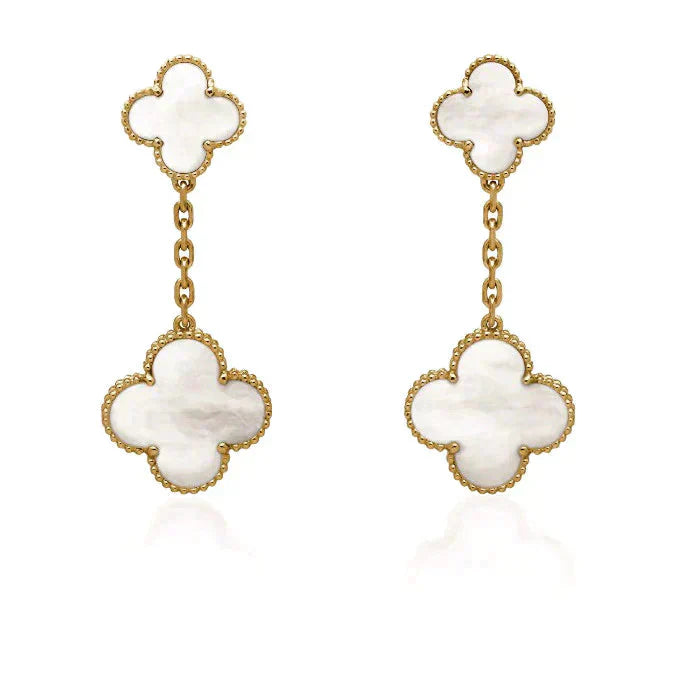 [Mystic Crown]CLOVER 2 MOTIF WHITE MOP EARRINGS