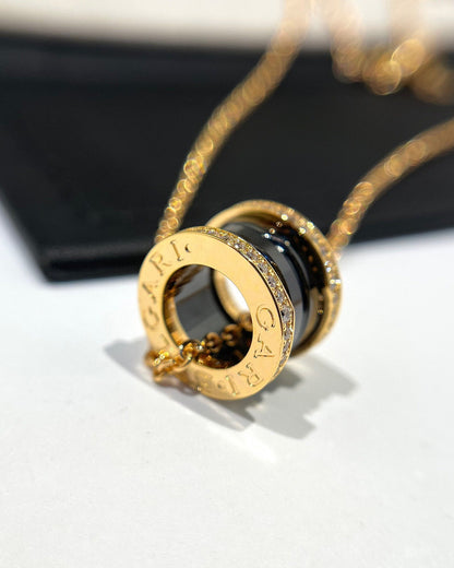 [Mystic Crown]ZERO 1 BLACK CERAMIC DIAMOND PINK GOLD NECKLACE