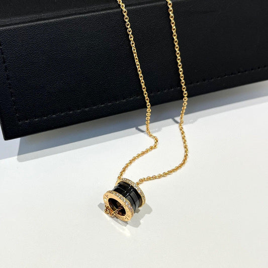 [Mystic Crown]ZERO 1 BLACK CERAMIC DIAMOND PINK GOLD NECKLACE