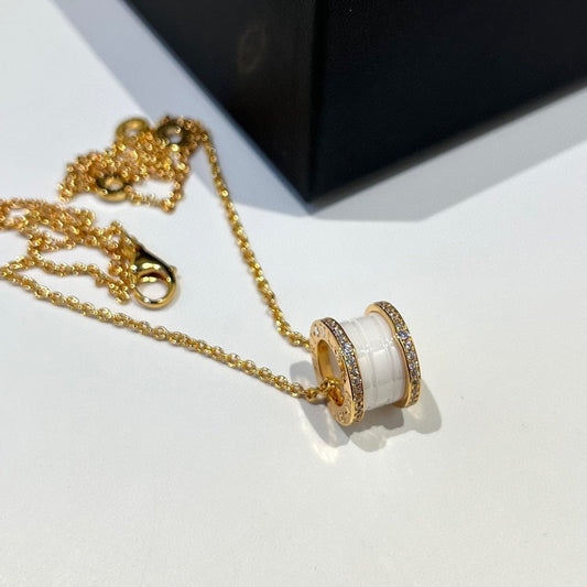 [Mystic Crown]ZERO 1 WHITE CERAMIC DIAMOND PINK GOLD NECKLACE